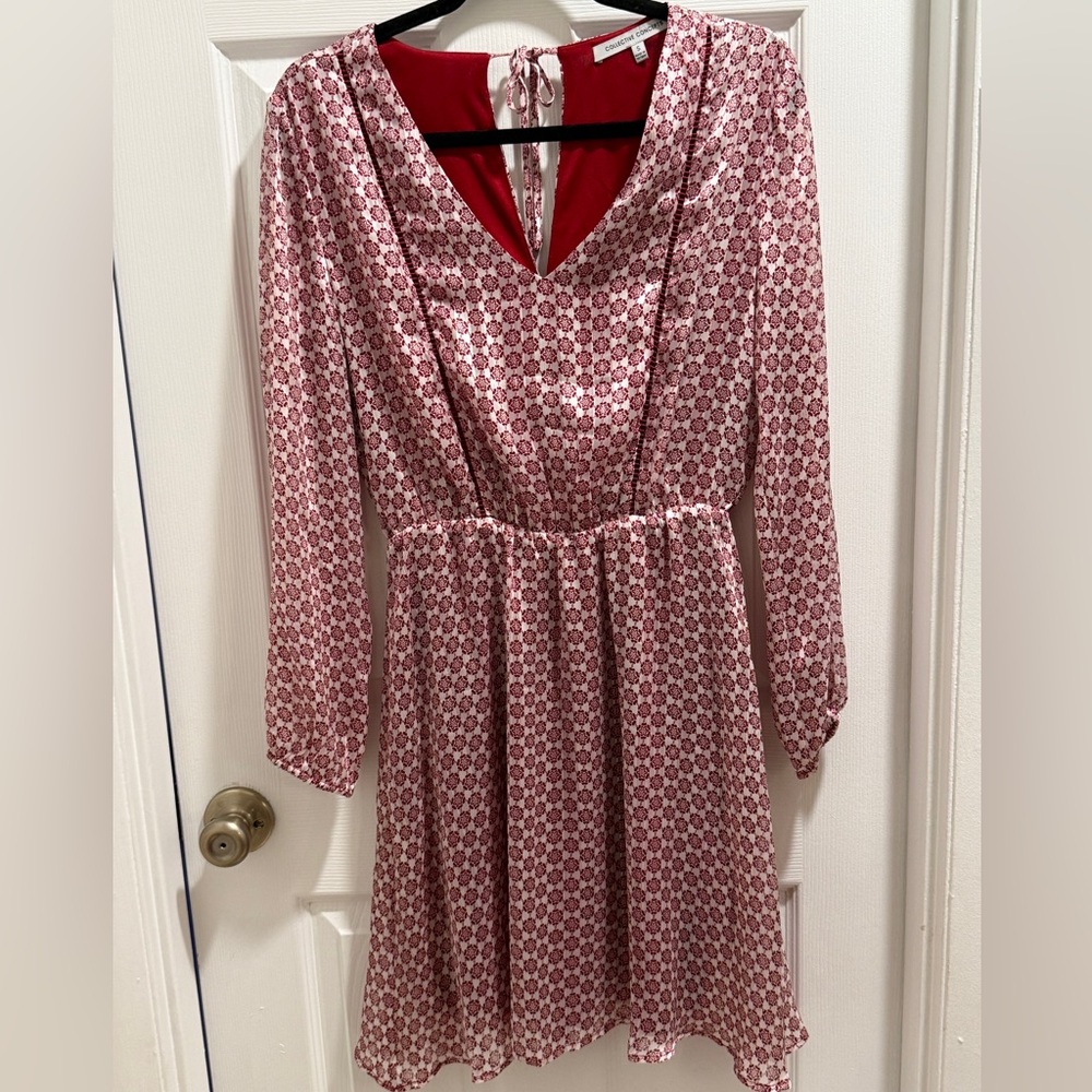 NWOT Collective Concepts Elegant Red Patterned Dress Red White Gold Shimmery S
